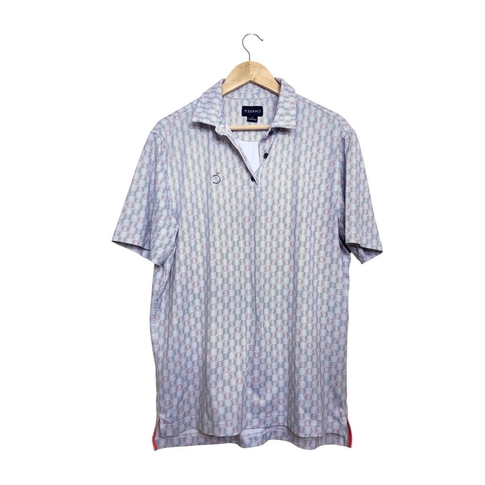 Chase 54 Mens Golf Polo‎ Shirt Medium White Grey Coral Geometric Performance